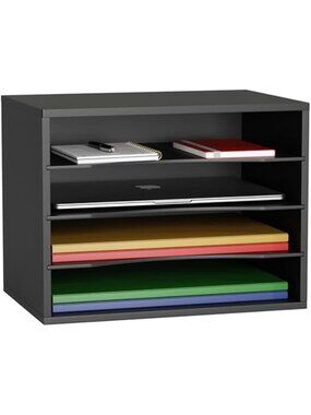 Wood Mail Organizer Desk File Sorter Adjustable Shelves Office Paper Storage